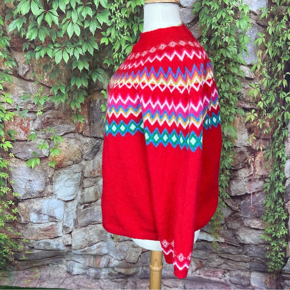 CROFT & BARROW Plus Red Fair Isle Nordic Chevron Cabincore Mock Neck Sweater, 2X - Picture 5 of 10